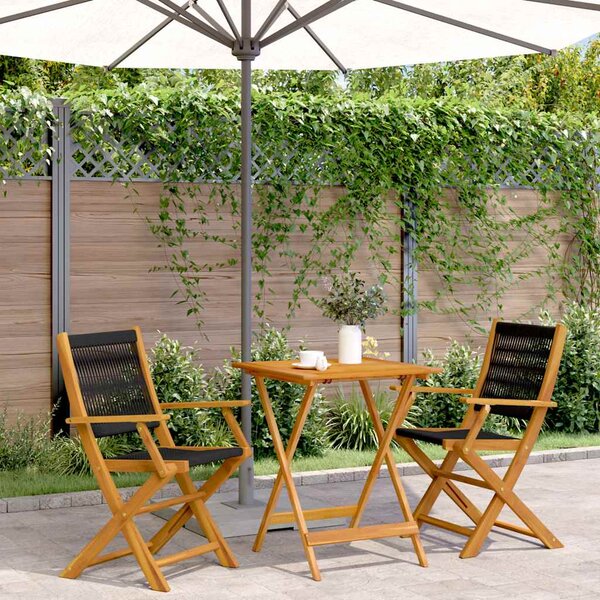 3dílný bistro set černý polypropylen a masivní dřevo 3281805