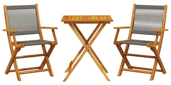 3dílný bistro set šedý polypropylen a masivní dřevo 3281806