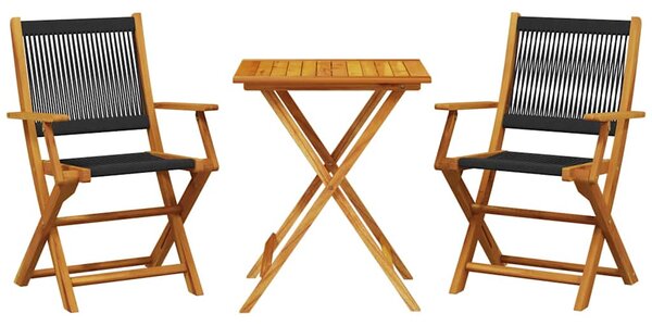 3dílný bistro set černý polypropylen a masivní dřevo 3281805