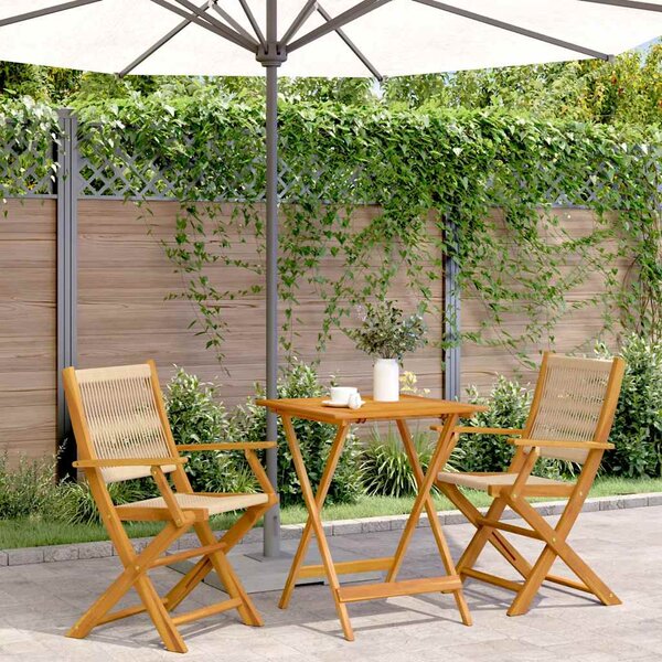 3dílný bistro set béžový polypropylen a masivní dřevo 3281807