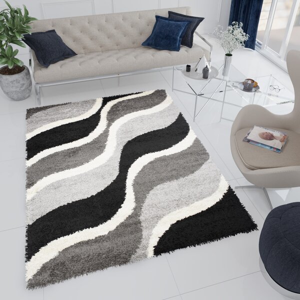 Makro Abra Kusový koberec Shaggy DELHI 7228A šedý krémový černý Rozměr: 60x100 cm
