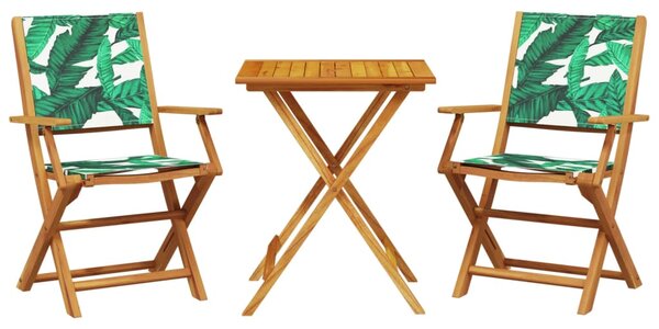 3dílný bistro set vzor listů textil a masivní dřevo 3281812