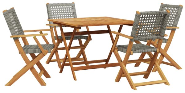 5dílný zahradní jídelní set šedý polyratan a masivní dřevo 3281827