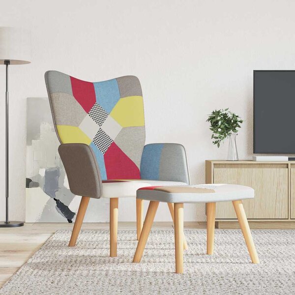 Relaxační křeslo se stoličkou patchwork textil 328184