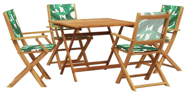 5dílný zahradní jídelní set vzor listů textil a masivní dřevo 3281836