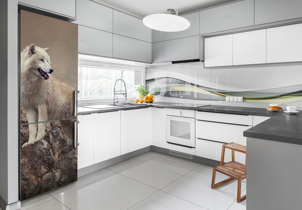 Nálepka fototapeta lednička Vlk na skále FridgeStick-70x190-f-60381309