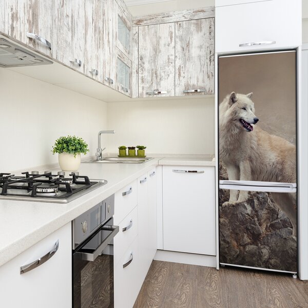 Nálepka fototapeta lednička Vlk na skále FridgeStick-70x190-f-60381309