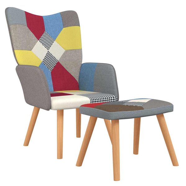 Relaxační křeslo se stoličkou patchwork textil 328184