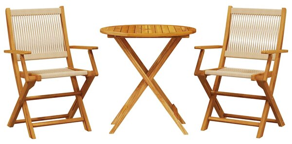 3dílný bistro set béžový polypropylen a masivní dřevo 3281855