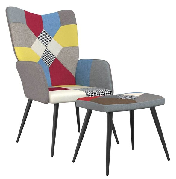Relaxační křeslo se stoličkou patchwork textil 328186