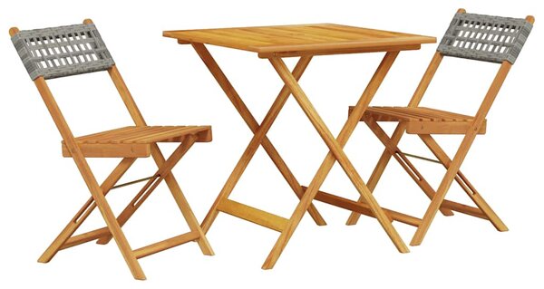 3dílný bistro set šedý polyratan a masivní dřevo 3281863