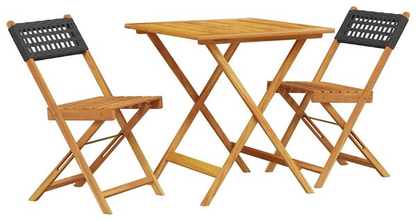 3dílný bistro set černý polyratan a masivní dřevo 3281862