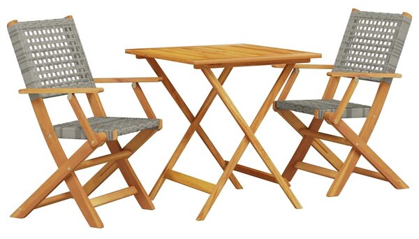 3dílný bistro set šedý polyratan a masivní dřevo 3281875