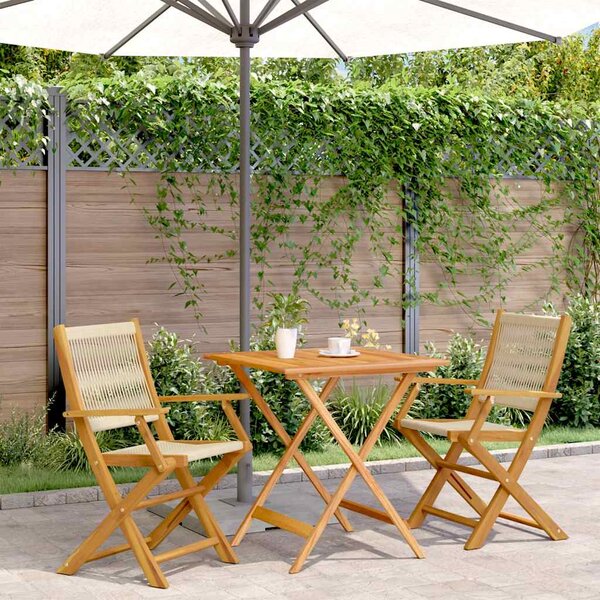 3dílný bistro set béžový polypropylen a masivní dřevo 3281879