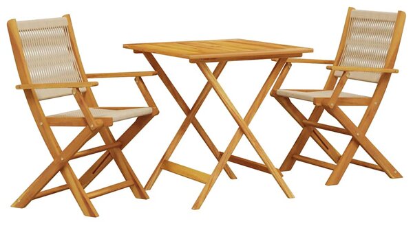3dílný bistro set béžový polypropylen a masivní dřevo 3281879