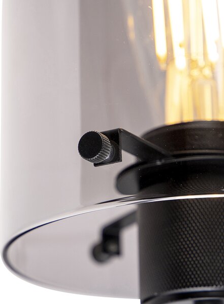 Designová nástěnná lampa černá s kouřovým sklem - Dome