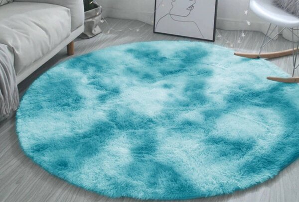 Protiskluzový koberec SHAGGY ombré, světle modrý kruh