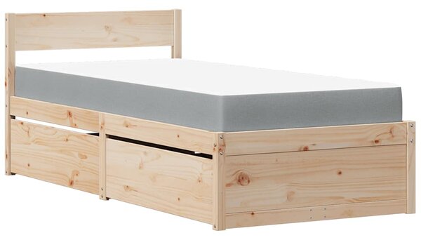 Postel se zásuvkami a matrací bílá 90 x 200 cm masivní borovice 3281907