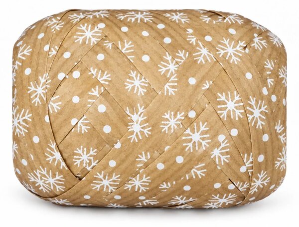 Vánoční vázací stuha MEGA NATURO Vločky bílé (velké Mega klubko)10mm x 12m