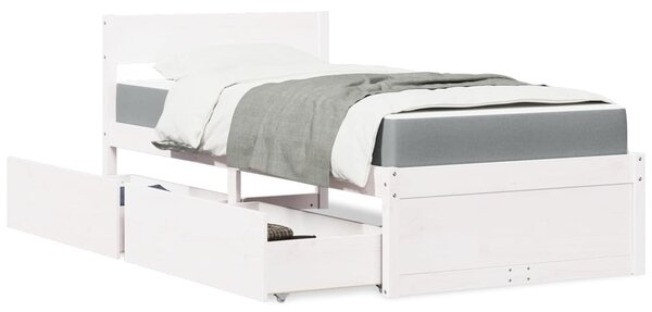 Postel se zásuvkami a matrací bílá 90 x 200 cm masivní borovice 3281908