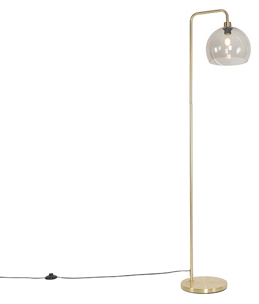 Moderní stojací lampa mosazná s efektem kouřového skla - Maly