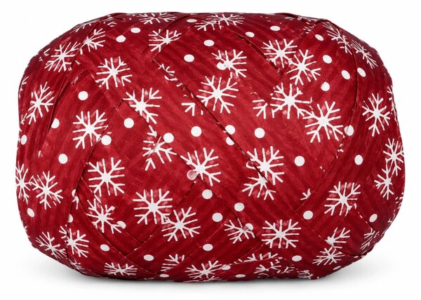 Vánoční vázací stuha MEGA NATURO RED Vločky bílé (velké Mega klubko)10mm x 12m