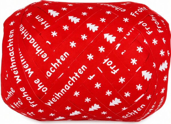 Vánoční vázací stuha Frohe Weihnachten – červená s bílým potiskem 10mm x 20m