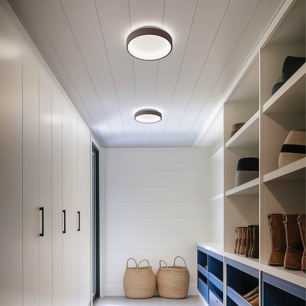 Linea Light LED nástěnné světlo Iside, hnědé, kov, Ø 35 cm, IP40, stmívatelný, Hnědá / rez, Obývací pokoj / jídelna, kov, Moderní