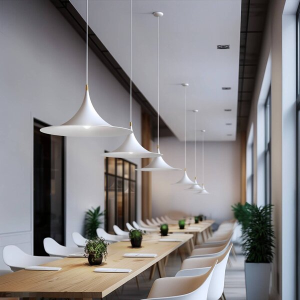 Linea Light Závěsné světlo Morgana, bílá/nikl, kov, Ø 48 cm, E27, stmívatelný, Bílá / opál, Obývací pokoj / jídelna, Hliník, Moderní