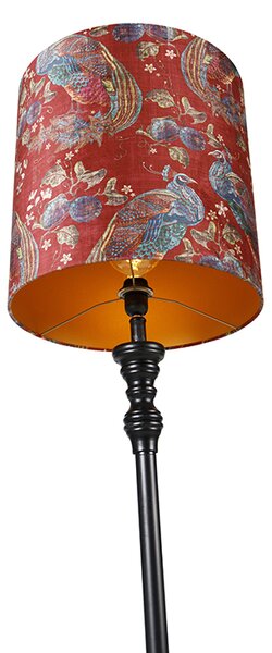 Stojací lampa černá s červeným stínítkem s peacockem 40 cm - Classico