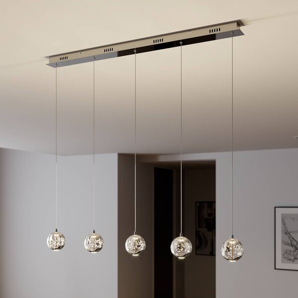 Lucande LED závěsné svítidlo Hayley, 96 cm, 5 světel, chrom, sklo, Čirá / transparetní, Obývací pokoj / jídelna, Sklo, Moderní