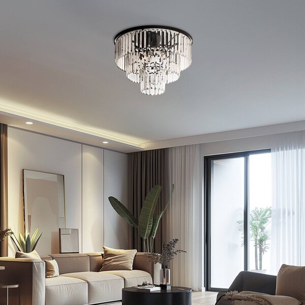 Nowodvorski Lighting Stropní světlo Cristal, transparentní/černé, Ø 56 cm, stmívatelný, Čirá / transparetní, Obývací pokoj / jídelna, Sklo