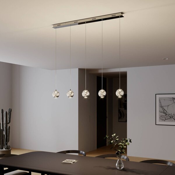 Lucande LED závěsné svítidlo Hayley, 96 cm, 5 světel, chrom, sklo, Čirá / transparetní, Obývací pokoj / jídelna, Sklo, Moderní