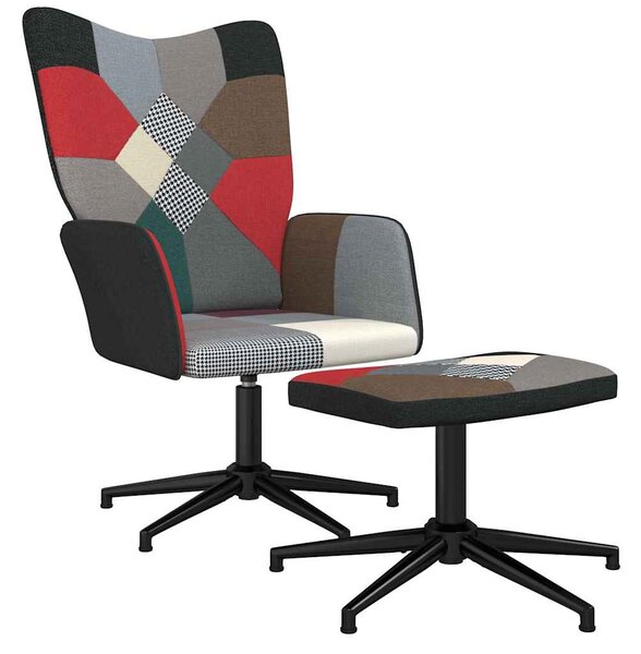 Relaxační křeslo se stoličkou patchwork textil 328200