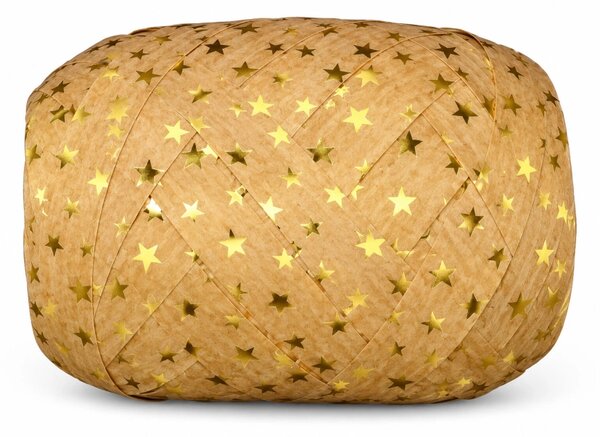 Vánoční vázací stuha MEGA NATURO Hvězdy zlaté (velké Mega klubko)10mm x 12m