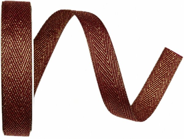 Vánoční stuha tkaná FISHBONE CARDINAL bordó se zlatým lurexem 15mm x 3m