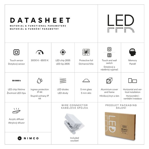 Nimco Černé LED zrcadlo 23W, 80x60 cm s dotykovým senzorem