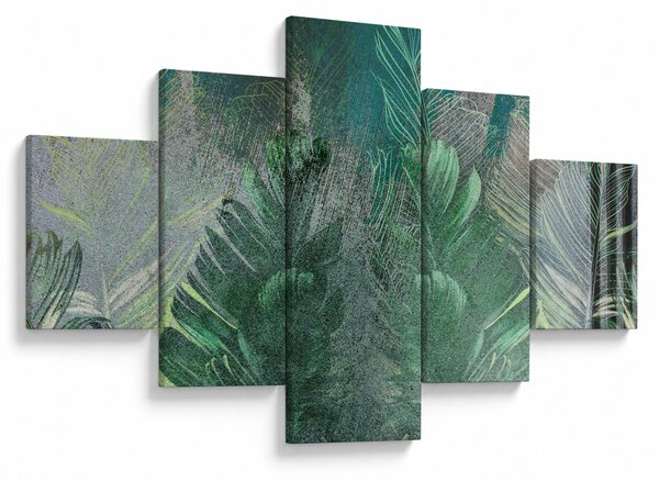 Obraz - Betonová textura s listy (125x70 cm)
