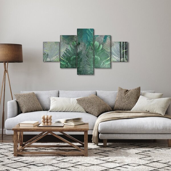 Obraz - Betonová textura s listy (125x70 cm)
