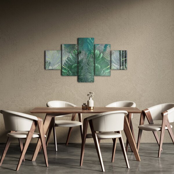 Obraz - Betonová textura s listy (125x70 cm)