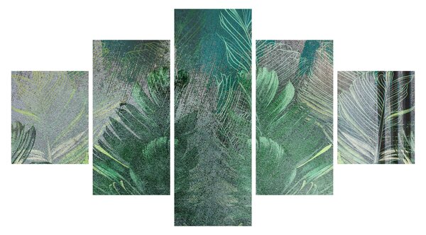 Obraz - Betonová textura s listy (125x70 cm)