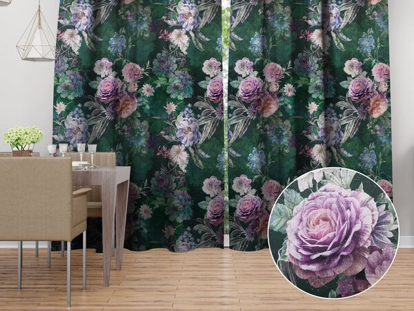 Biante Dekorační závěs Parma PM-114 Fialové květy na tmavě zeleném 145x140 cm