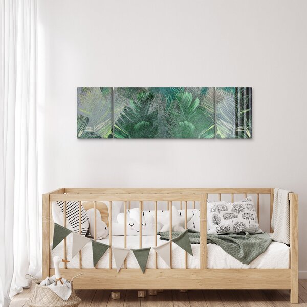 Obraz - Betonová textura s listy (170x50 cm)