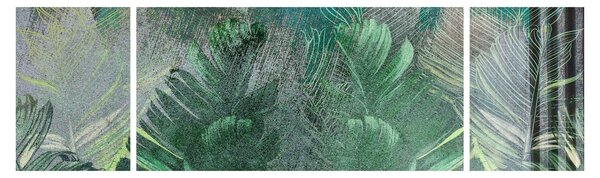 Obraz - Betonová textura s listy (170x50 cm)
