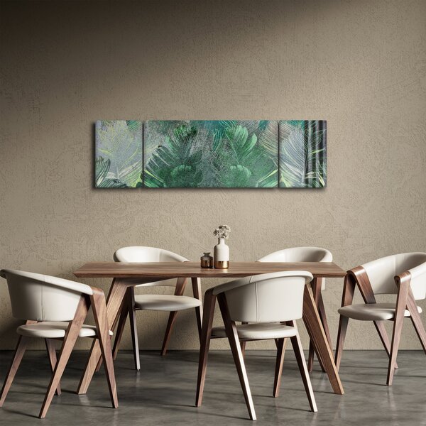 Obraz - Betonová textura s listy (170x50 cm)