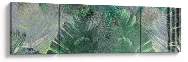 Obraz - Betonová textura s listy (170x50 cm)