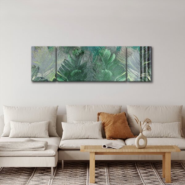 Obraz - Betonová textura s listy (170x50 cm)