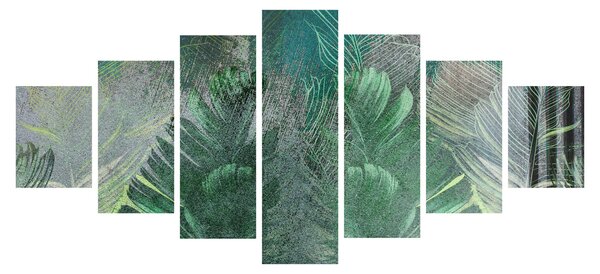 Obraz - Betonová textura s listy (210x100 cm)