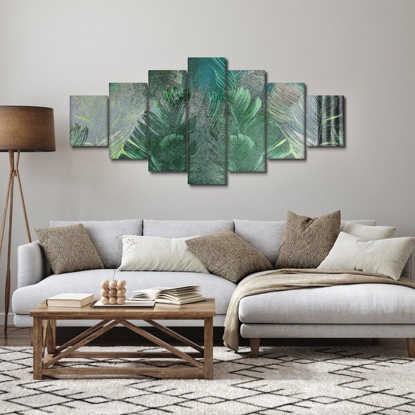 Obraz - Betonová textura s listy (210x100 cm)