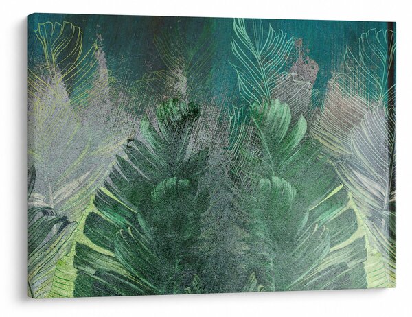 Obraz - Betonová textura s listy (70x50 cm)